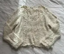 Axes Femme Cream fluffy fuzzy long sleeve sweater with pearls and velvet details