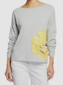 Joan Vass Neiman March XL Floral Print Long Sleeve Cotton Knit Top Sweater Light