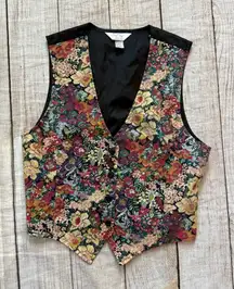Vintage Cheryl Tiegs Vest Floral Pattern Sz Medium Multicolor Black Pink Yellow