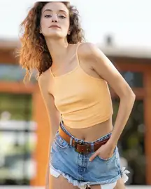 LOVELY DENIM Crow Brown Leather Belt‎ Brass Buckle Size Small 1.5" Thick