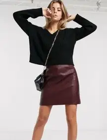 NWOT Faux Leather Burgundy Mini Skirt