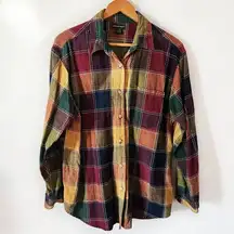 Angelique Fall Red Rust Green Plaid Embroidered Long Sleeve Buttoned Down L