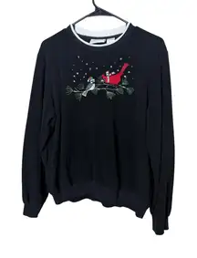 Alfred Dunner Black Cardinal Bird Embroidered Fleece Sweatshirt Size Medium