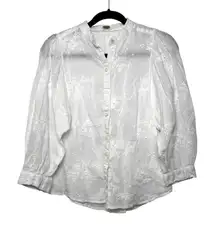 Pilcro Anthropologie White Floral Embroidered Button Down Shirt