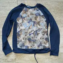 Koral Womens Patchwork Camouflage Print Drawstring Hem Pullover Top Blue‎ Size S