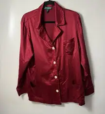 Lauren Ralph Lauren Women's Pajama Top XL Red Sleepwear Satin Button Up Lounge