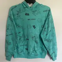 Space Jam Hoodie All Over Print Tune Squad Teal Womens Size Small Basketball