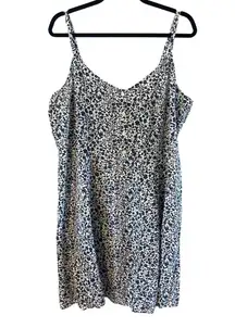 Gap Sun Dress Navy white Floral XL Adj straps rouched vneck button up beach boho