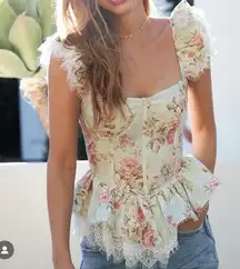 V. Chapman Sorrento Bustier corset floral lace ruffle blouse top