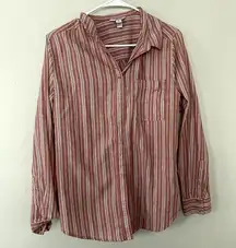 Arizona Jean Co. pink white striped button down shirt collared business casual