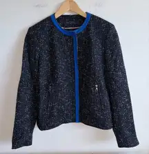 RAG & BONE Black Blue Wool Tweed Jacket Blazer Womens 10 Chic Workwear