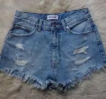 Zara Light wash high rise denim shorts 4