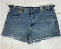 NET Austin Landing Double‎ Silver Buckle Western Denim Shorts Size 11