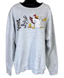 VINTAGE 90’s WARNER BROS LOONEY TUNES GRAPHIC SWEATSHIRT CREWNECK 
HEATHER GREY