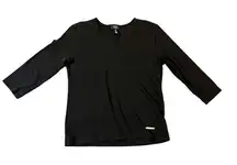 Jones New York 3/4 Sleeves Embellishment At Shoulder Black Shirt