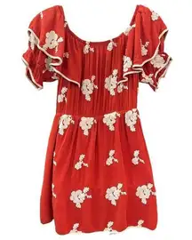 Sage the Label Womens Medium Midi Dress Rust Orange Embroidered Off Shoulder