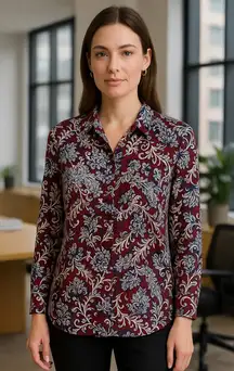 NWOT NorthStyle Burgundy and Blue Paisley Floral Shirt Size Medium