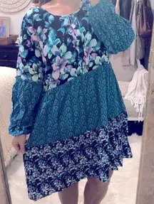 Soft surroundings size large blue and purple floral boho dress