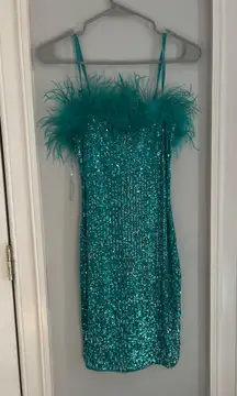 Teal Sequin Mini Dress