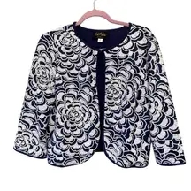 Bob Mackie Wearable Art Blue White Sequined Mini Jacket Shrug Womens M Formal