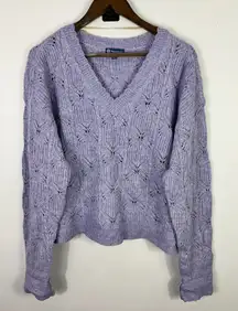 Democracy XL Purple Open Knit Sweater Boho‎ Cottagecore Soft Girl Romantic Fairy