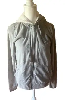 NEW Bobeau Gray Star Print Faux Fur Lined Zip‎ Hoodie