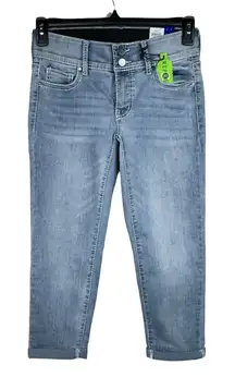 APT 9 SZ 4 Capris Jeans Rhinestones Cuffed Mid-Rise Stretch Smoothing Light Wash