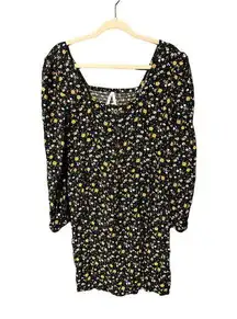 Vintage Mudd Ditsy Floral 2000s Short Dress Green Blue Butter Yellow Buttons