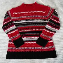 Vintage Chenille Fair Isle Sweater Womens Petite Medium Red Cabin Creek 90s Y2K