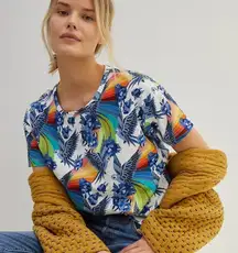 Farm Rio x Anthropologie Aves Motif Island Cotton Graphic Tee XS