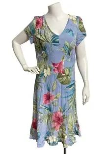 Kaua'iana Hawaii Sheath Floral Hibiscus Dress Purple Medium Hawaiian Aloha Vneck