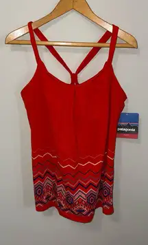 NEW Patagonia Women’s Red Aztec Tribal Pattern T-Back Tank | L