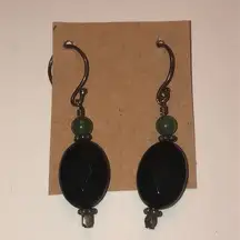 Boho Black Glass & Jade Color Beaded Dangling Pierced Earrings