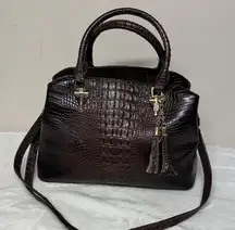 Elegant Brown Crocodile-Embossed Women's Handbag satchel-Crossbody