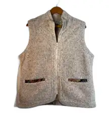 Orvis Sleeveless Full Zip Sherpa Vest Contrast Trim on Pockets Neutral Sz Large