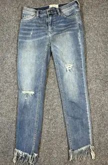 We The Free Frayed Raw Hem Skinny Jeans Size 25 Distressed High Rise Light Wash