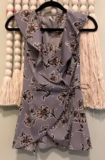 Japna Lavender Floral Wrap Blouse Shirt Size Small Flutter Bodice Sleeveless