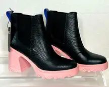 Sorel Brex Heel Chelsea Bootie, Black W/Pink Sole, Women’s 9, NWT
