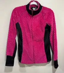 RBX Ladies S Jacket Full Zip Hot Pink Magenta Fuzzy Textured Fleece Black Trim