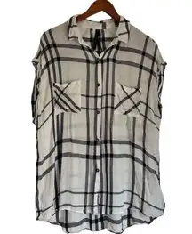 Seven7 Black White Plaid Tunic Top Size XL