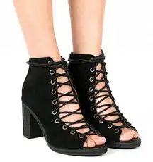 Jeffrey Campbell Cors Lace Up Chunky Heel Boots Booties Heels Size 7.5