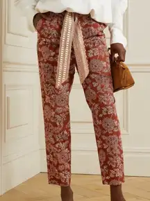 Veronica Beard Clerence Belted High-Rise Pants Rust Multi Size 4