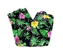 Y2K~VTG RALPH LAUREN HIBISCUS FLOWER COTTON SPANDEX‎ BLACK CROPPED SLACK PANT~14