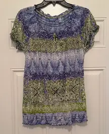 Izod Blue and Green Patterned Blouse