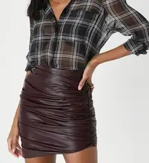 Lulus LULU’S Cool Factor Dark Plum Purple Ruched Vegan Leather Mini Skirt