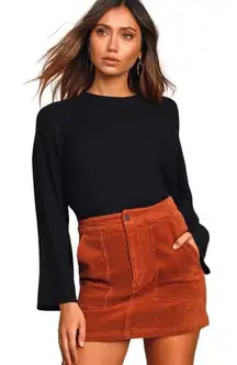 Lulus Mercurio Black‎ Loose Ribbed Drop Shoulder Long Sleeve Top Size S