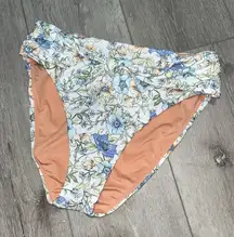 J Crew NWT Tie High-Rise Bikini Bottom Floral Vines White Blue M medium coverage