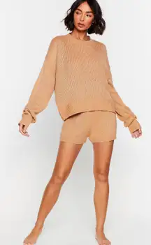 Sweater Shorts Lounge Set In Camel