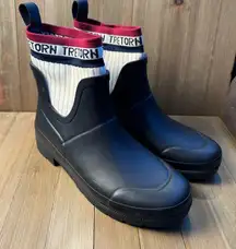 Tretorn Women’s Lia Navy Short Rain Boots with Red White Blue Logo Sock‎ size 7