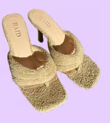 RAID Cream Terry Cloth Open Toe High Heel Mule Shoes 🔥